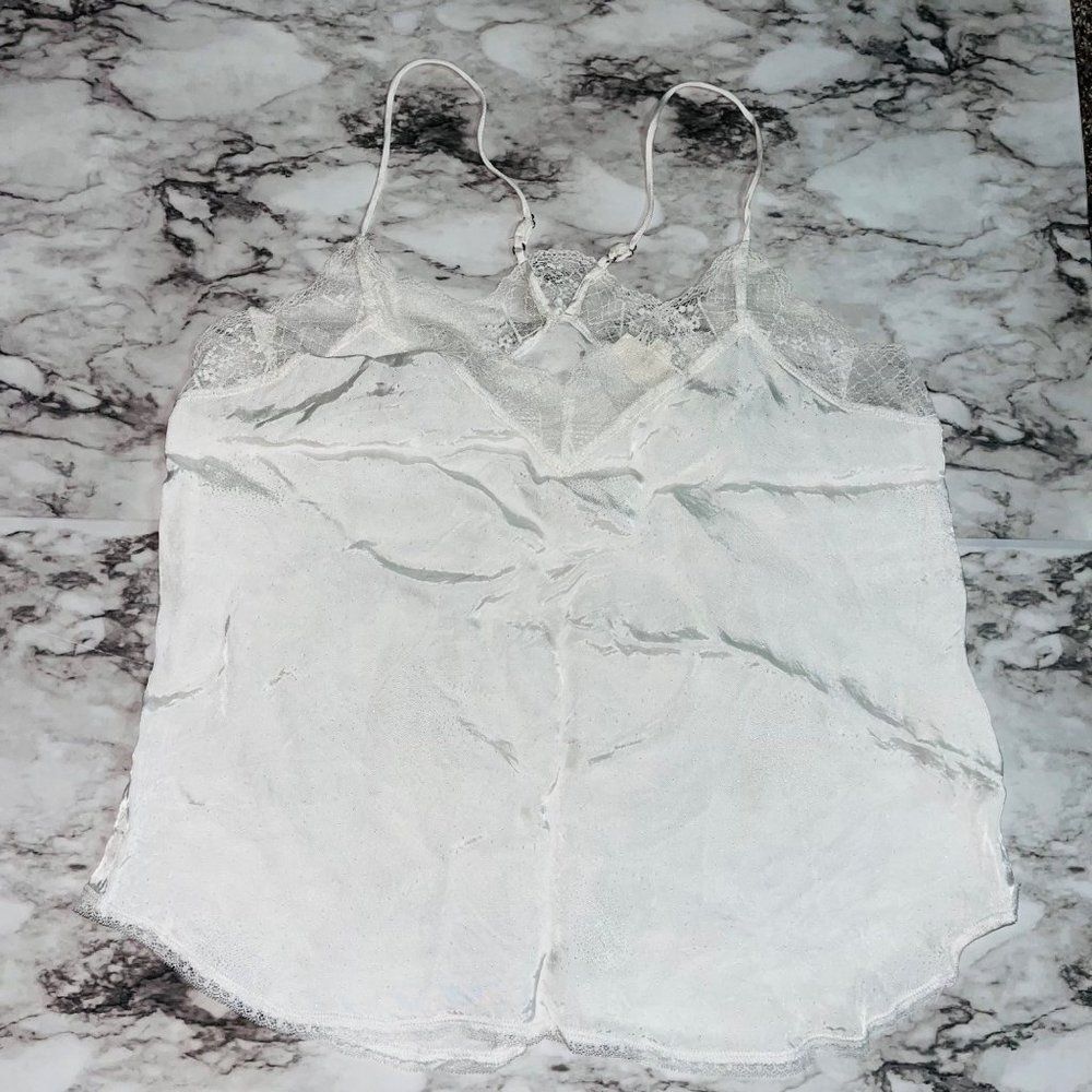 Love Stitch Spaghetti Strap Camisole Lace Trim Dots White Women M Cottage Preppy